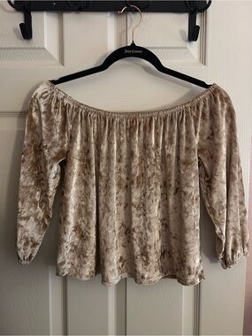 Gold Crushed Velvet Off the Shoulder Crop Top